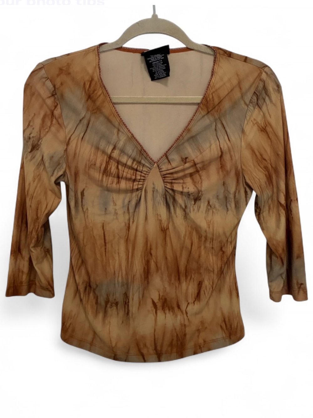Y2K No Boundaries Tan Tie-Dye V-Neck Top
